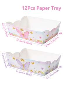 6/12Pcs Pink&Purple Buttterfly Pattern Disposable Tableware Paper Trays,Snack Food Trays,Disposable Food Container,Biscuit Baking Trays,Popcorn Box,Pink Birthday Decorations,1st Birthday Decorations,Birthday Decorations,Baby Shower Decorations,Butterfly Themed Party Decor,Babymoon Supplies,Gender Reveal Party Decor,Camping Supplies - Butterfly - View 3