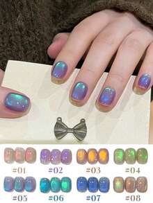 15毫升容量 2026 春夏新款女士节日礼盒套装,包含:色彩绚丽的冰岛极光蓝绿紫、波波葡萄水晶猫眼、透明紫金粉、乳白玉猫眼、玻璃珠水晶猫眼凝胶指甲油。 - 彩色 - 查看 4