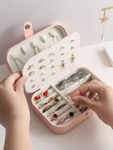 旅行双层首饰盒，PU皮革首饰收纳盒，带扣，首饰整理盒，首饰收藏盒，戒指盒，吊坠盒，耳环盒，项链盒 - 彩色 - 查看 9