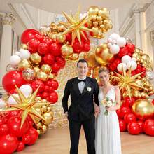 132pcs Red And Gold Balloon Arch Kit, Red And Gold Balloons With 22inch Foil Balloons Gold Confetti White Latex Balloons For Wedding Valentine's Day Engagement Anniversary Birthday Party Decorations - 紅金 - 查看 3