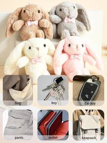 1pc Cute Bow Tie Long Ear Rabbit Plush Keychain Pendant Decoration, Suitable For Gift, Wallet, Backpack, Party, Wedding, Birthday, Christmas, For Friends, Family, Teachers, Colleagues Gifts For Mother, Father, Graduation, And Teacher - Multicolor - View 10