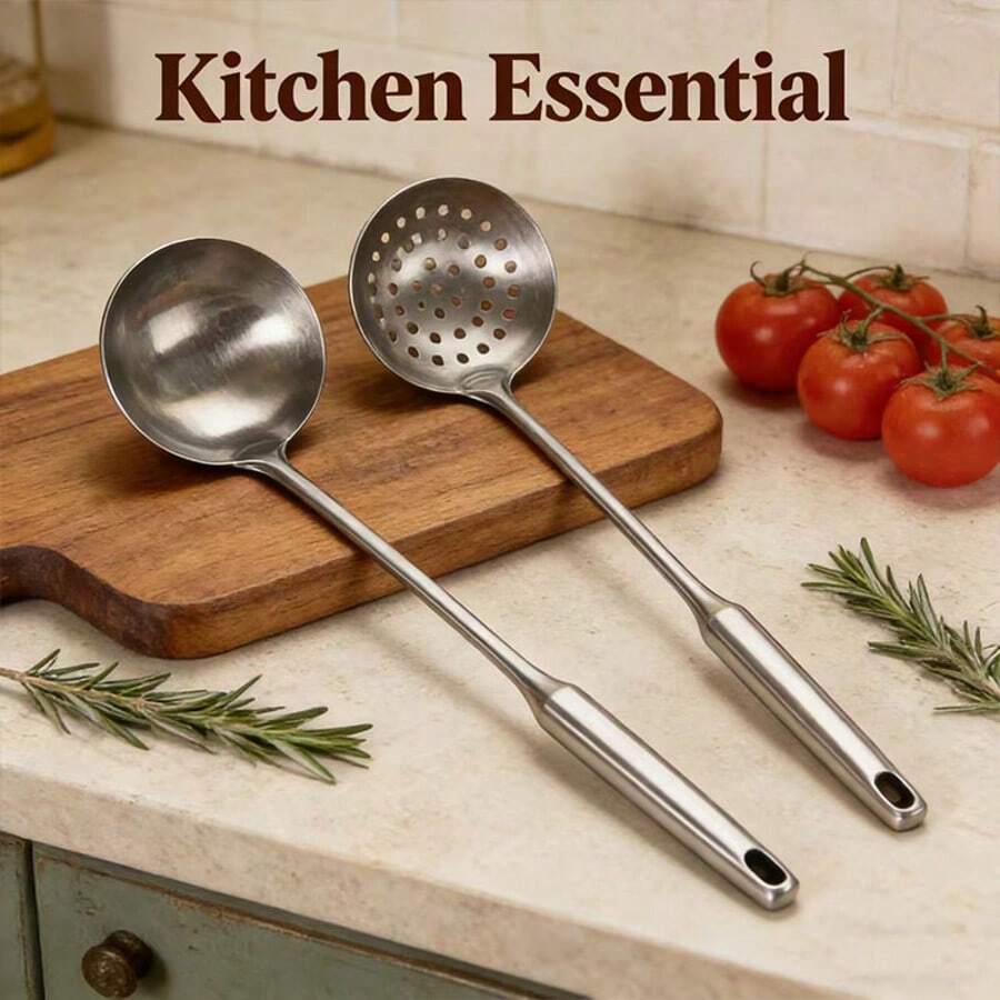 1 muỗng múc canh bằng thép không gỉ, dung tích lớn, dụng cụ nấu ăn nhà bếp, sử dụng tại nhà hàng/gia đình, tay cầm chắc chắn chống trượt. - Bạc - Xem 1