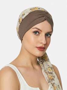 1件装女士时尚印花头巾帽，带围巾，适合日常使用 - 多色 - 查看 8