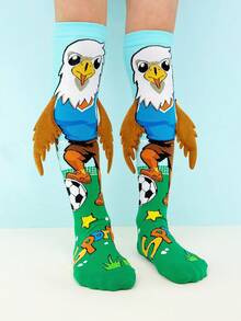 1双儿童过膝袜，趣味袜子，搞怪袜子，儿童袜子，带有可爱的灰色兔子图案和3D兔子耳朵装饰。适合所有季节，是节日、儿童派对、情人节、复活节、节假日、户外活动和日常穿着的完美礼物。 - 綠色 - 查看 8