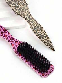 1pc Men's Beard Brush, Wide Inverted Triangle Comb, Vintage Fluffy Hairstyle Brush, Beard Brush, Smooth Ponytail Bun Comb, Tames Frizzy Hair, Can Be Used For Parting And Edging - Leopard Print Comb - View 6