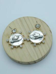 1 par de pendientes de aleación de dos tonos con colgante de estilo vaquero occidental exagerado para mujeres - pendiente - Ver 13