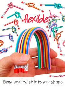 10pcs Flexible Pencils, Flexible Pencils With Erasers, Practical Bendable Magic Pencils, Creative Writing Pencils For Professional Art Use, Flexible And Foldable Soft Pencils, Suitable As Birthday Party Gifts And Fun Prizes/Office Supplies - Multicolor - View 3