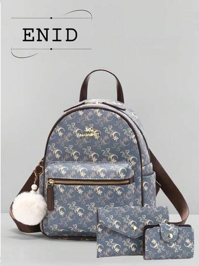 3pcs Set New Printed Casual Backpack, Large Capacity Women Commuter Outdoor Versatile Backpack