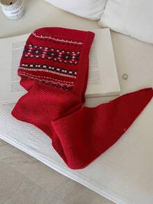 1件装 女士休闲几何花卉纹理保暖防风蓬松加厚波西米亚风针织连帽围巾披肩围脖，适合约会、日常穿着、购物、旅行、搭配 - B - 查看 9