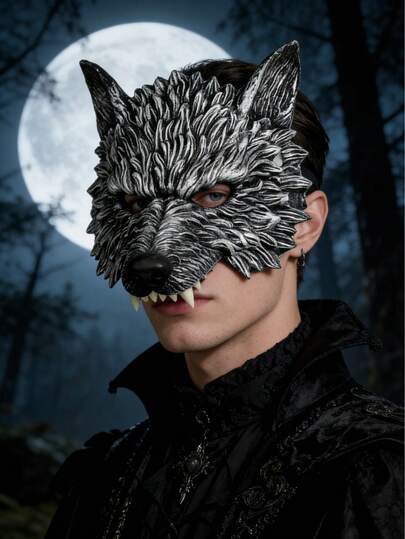 狼面具嘉年华万圣节半脸狼人动物化妆舞会道具角色扮演服装3D逼真装扮狼面具