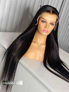 Hidden Strap Snug Fit Lace Frontal Wigs Human Blended Hair Invisible Strap Pre Plucked Pre Cut Lace 180 Density Straight Lace Front Wig With Drawstring Glueless Wigs Human Blended Hair For Women,8-36 Inch 13x4 Natural Black - Natural & Black - View 4