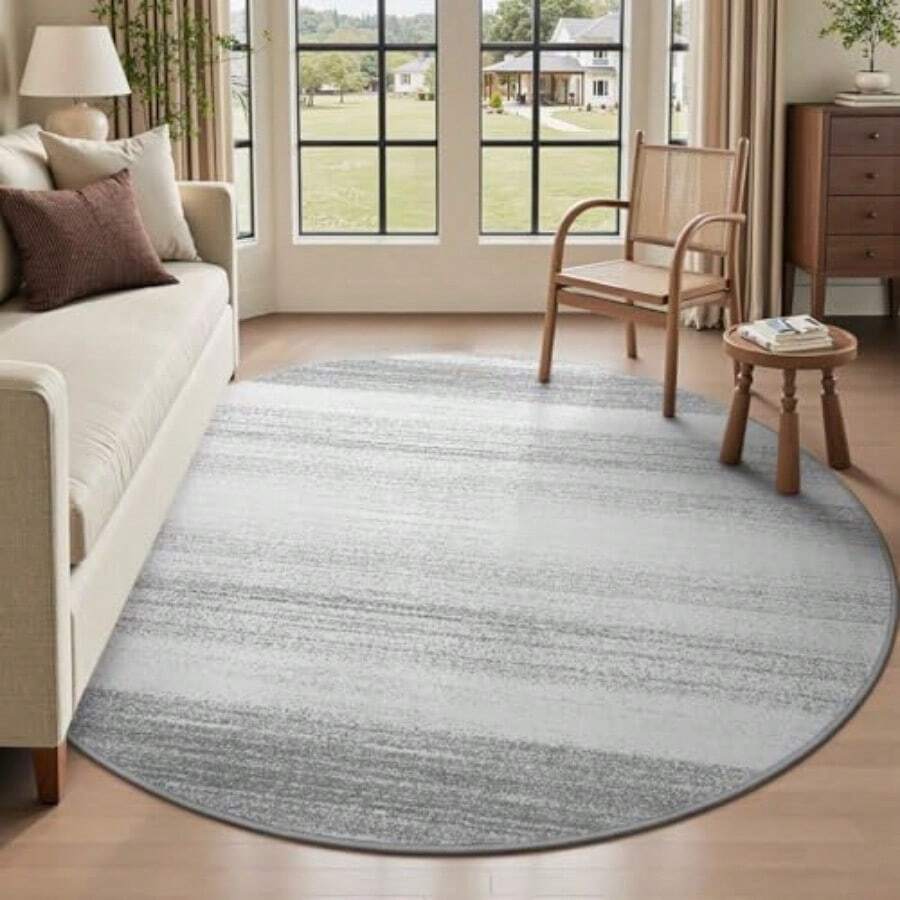 Modern Abstract Area Rug 5x7 Rugs For Living Room Bedroom-Carpet Machine Washable Rugs For Bedroom Dining Room Living Room Rug- Contemporary Neutral Grey - Grey+5x5 Ft Round - View 1