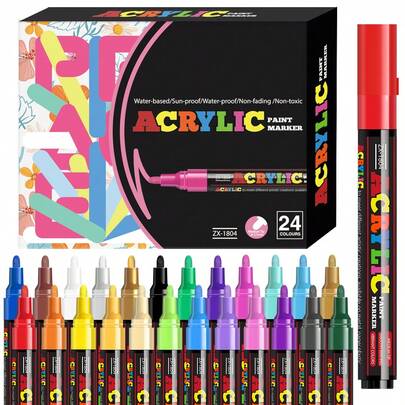 12/18/24 Colors Vivid Acrylic Marker Pen Set, Acrylic Paint Markers, Water-Based/Waterproof/Fade-Resistant Gradient Color Markers - Quick Drying, Bleed-Proof For Rock Painting, Black Paper, Skateboard Decoration, Wood, Plastic, Canvas, Christmas & Back To School Supplies, Suitable For Boys, Girls, Students As Gifts, Back To School & Teacher's Day Gifts