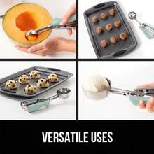 Premium StainlSteel, Spring-Loaded Scoop for Fruit, Cookie and Ice Cream, Easy Squeeze and Clean Release, Comfortable Handle, - Menta - Ver 5