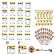 1.5oz Mini Glass Hexagon Canning Jars With Gold Lid, Bee Charms Honeybee Pendant, Honey Dipper Sticks, Jute Tag String, Thank You Gift Tags, Baby Shower Party Wedding Favors - Transparent - View 10