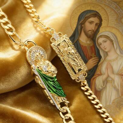 一件经典复古圣犹达圣像手链，镶嵌立方氧化锆，适合日常祈祷、聚会、馈赠、全年佩戴，是宗教仪式的标志性配饰。优雅奢华的圣犹达宗教祈祷手链。