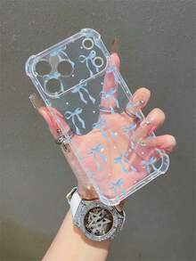 1件黑色高竹粉色蝴蝶結印花手機殼，相容 iPhone 18/18 Pro/18 Pro Max/17/17 Air/17 Pro/17 Pro Max/16/15/14/13/12/11/X/XR/XS/8/7，相容 S26/S26 Plus/S26 Ultra/24 Ultra/S24 Plus/S24/S23 Ultra/S23 FE/A55/A54/A53/A52/A52S－防指紋、全鏡頭保護、防震耐摔手機殼保護套 - 無色 - 查看 2