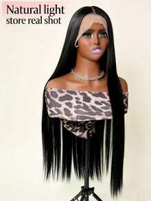 Hidden Strap Snug Fit Lace Frontal Wigs Human Blended Hair Invisible Strap Pre Plucked Pre Cut Lace 180 Density Straight Lace Front Wig With Drawstring Glueless Wigs Human Blended Hair For Women,8-36 Inch 13x4 Natural Black - Natural & Black - View 3