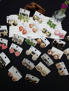 20只装 - 304不锈钢耳环，不规则多元素耳环套装，不褪色，低过敏性耳环，优雅风格，适合女性日常佩戴及作为礼物。（随机发货） - 彩色 - 查看 3