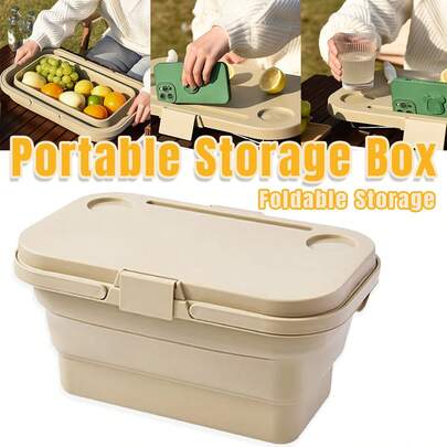 Aimall Outdoor Picnic Basket Camping Portable Handheld Storage Basket With Lid Foldable
