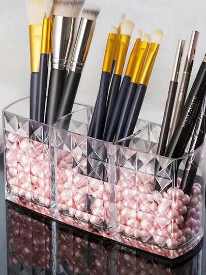 Makeup Brush Holder Storage Tube Makeup Table Transparent Eyebrow Pencil Lipstick Box Office Desk Pen Stand Cosmetic Storage Box 1 Piece