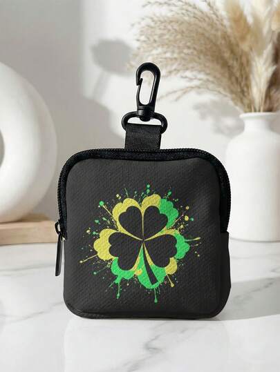 1 قطعة محفظة عملات كبيرة السعة بنمط ورقة البرسيم لعيد القديس باتريك، محفظة عملات مطبوعة رقميًا لتخزين العملات، محفظة متعددة الوظائف لحمل المفاتيح والبطاقات، مثالية كهدية لمتاجر الهدايا وترويج العودة إلى المدرسة