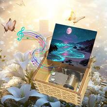 Glow Beach Full Moon Hand Crank Music Box - No Battery Wooden Musical Box, "You Are My Sunshine" Tune, Ideal Gift For Birthday/Holiday - Fluorescent Beach Music Box - View 3