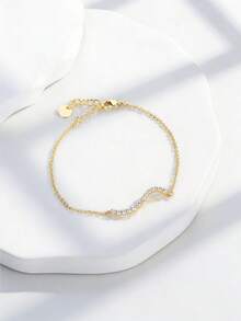 Charm-In 1 st minimalistiskt guldfärgat vågigt zirkoniakedjearmband för kvinnor - Gult guld - Visa 3