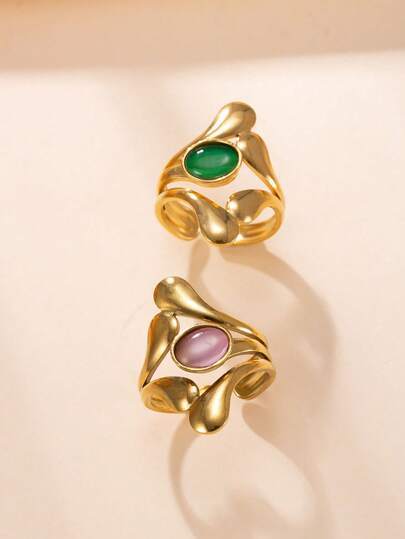 1 Peça Anel de Aço Inoxidável Geométrico Irregular e Fashionable, Adequado para Uso Diário ou Festivo de Mulheres