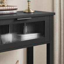 Mesa Consola de 2 Niveles con Cajones de Cristal | Mesa Lateral Sofá Estrecha para Entrada, Salón o Pasillo | Estantería de Almacenamiento Moderno o Estilo Rústico (Rústico) - Negro - Ver 2