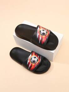 1 Pair Children's EVA Soft Bottom Cartoon Football Slippers, Lightweight, Boys' Fashion Minimalist Non-Slip Slippers - Black - View 6