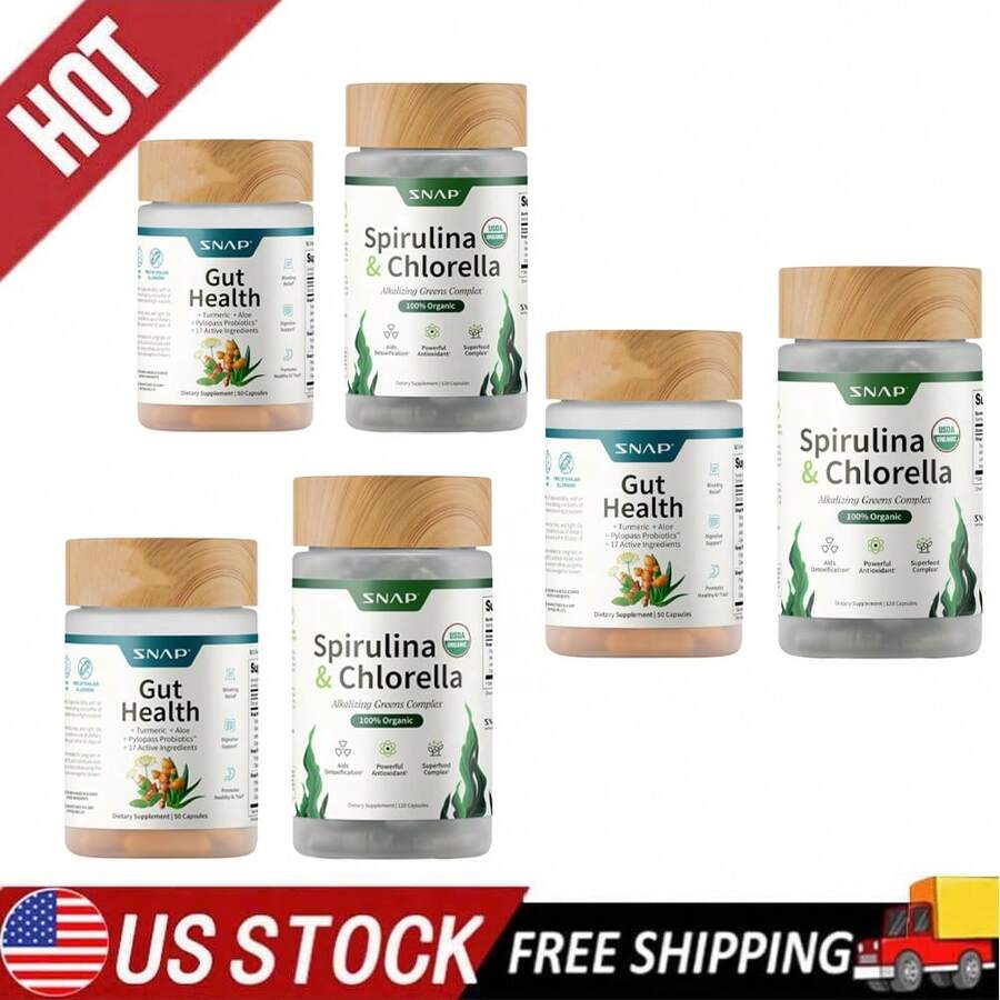Greens & Enzymes Bundle: Probiotic + Spirulina/Chlorella + Enzymes | 170 Vegetarian Capsules (50+120) - 3 - Xem 1