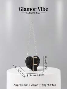 Shiny Mini Heart-Shaped Black Diamond Evening Bag, Crossbody Bag Suitable For Formal Events, Parties, Weddings, Fashion Shoulder Bag, Birthday/Valentine's Day Gift - 黑色 - 查看 3