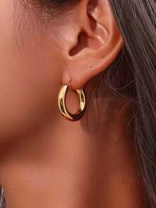 1 Par de Brincos de Argola Redonda Grossa - Brincos Femininos de Estilo Luxo da Moda, Adequados para Festas, Encontros e Uso no Trabalho. Brincos Femininos, Brincos Dourados, Brincos de Verão, Brincos de Aço Inoxidável, Brincos Elegantes, Brincos Pendentes. Estilo Luxo da Moda, Adequado para Mulheres Usarem, Aplicável para Festas, Encontros e Ocasiões de Trabalho em Escritório - Dourado - Visão 7
