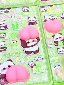 熊猫儿童艺术手工卡通动漫日式贴纸，可重复使用DIY装饰贴纸，儿童互动贴纸，日常装饰贴纸，派对装饰贴纸 - 彩色 - 查看 2