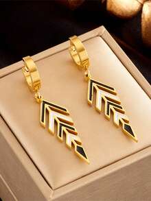 RAYQUEEN Nuevos pendientes de acero inoxidable con borlas largas de espina de pescado geométricas de alta gama - Amarillo Oro - Ver 7