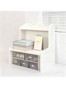Desktop Wooden Display Rack - Desk Shelf Organizer Desktop Organizer Office Organizer Wooden Desktop Bookshelf Supplies Organizer, Removable And Non-Porous, Multi-Layer Storage Shelves To Make Full Use Of The Space, The Quality Desktop Bookshelf Supplies Organizer Can Be Integrated Into Any Place, Adding Beauty (S-M-L Optional) - Trắng/Nhỏ - Xem 4
