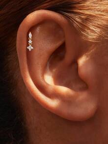 EleRunis 1PC 925 Sterling Silver Flower Marquise Irregular Flat Back Cartilage Helix Piercing Fine Jewelry For Daily Wear Wedding Party Engagement Anniversary Valentine's Day - Gold - View 6