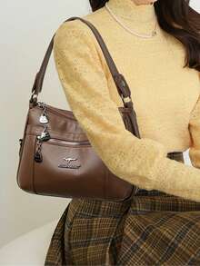 LANYIBAIGE 休闲女士手提包，柔软PU皮革单肩斜挎包，2026新款时尚女士斜挎包 - 棕色 - 查看 12