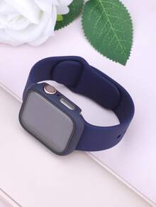 二合一运动硅胶表带和表壳套装，兼容 40mm、41mm、42mm、44mm、45mm、46mm 和 49mm 尺寸的 表带和表壳。柔软舒适的硅胶表带搭配铆钉表扣。防震防刮的硬质 PC 材料和钢化玻璃保护膜一体成型。兼容 Series Ultra/11/10/9/8/7/6/5/4/SE。男女通用智能手表表带和表壳套装。 - 午夜藍 - 查看 5
