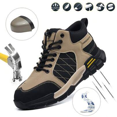 Men's High-Top Safety Work Boots Steel ToeAnti-Impact Anti-Penetration Lace-Up DurableEVA Sole For Hiking Outdoor Activities IndustrialUse All-Season Trekking Shoes