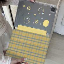 复古创意黄色格子苹果设计可爱平板电脑保护套，兼容苹果第11代、Pro 2025新款、可爱第10代、时尚Air 7/6，带笔槽，防弯折11英寸平板电脑保护套，女孩适用 - 黃色 - 查看 5