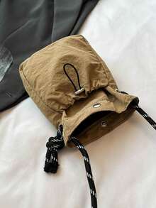 时尚简约女士尼龙斜挎迷你包 - 轻便，可调节肩带，纯色时尚手机包，带安全扣 - 棕色 - 查看 7