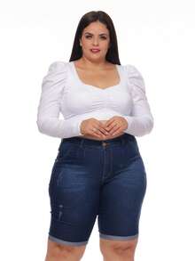 Plus Size  Style Cropped Long Sleeve Off-The-Shoulder Blouse - Blanco - Ver 4