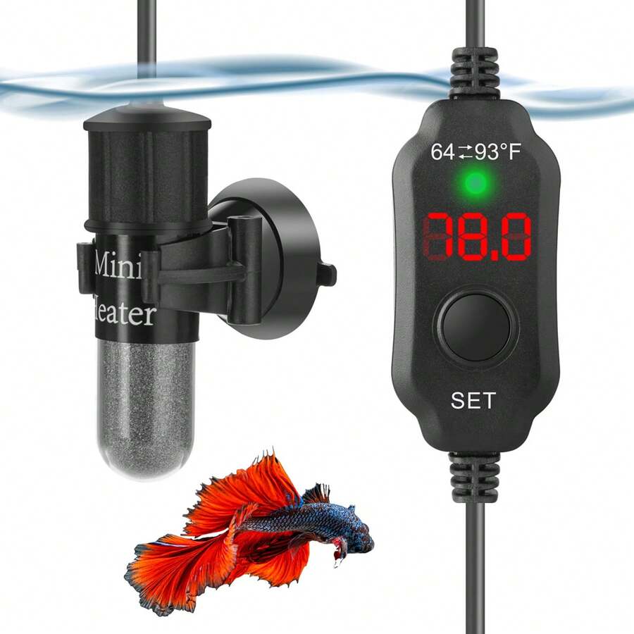 Calentador de acuario sumergible pequeño con pantalla digital y alimentación por USB de 10 W, mini calentador para pecera - Negro - Ver 1