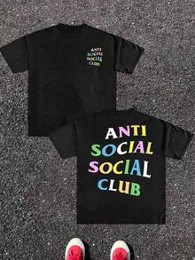 Anti Social Club Double Sided Digital Printed 220g Casual T Shirt 1pcs Men's Streetwear  Graphic Tee Relaxed Fit Tee For Urban Style Men Graphic T Shirt Plus Size Women Clothes Tshirts For Men Tshirts For Men Men Graphic T Shirt Plus Size Women Clothes - màu đen - Xem 1