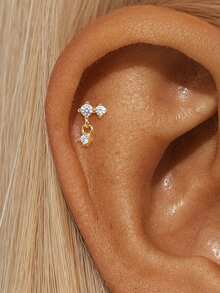 EleRunis 1PC 925 Sterling Silver Flower Marquise Irregular Flat Back Cartilage Helix Piercing Fine Jewelry For Daily Wear Wedding Party Engagement Anniversary Valentine's Day - Gold - View 18