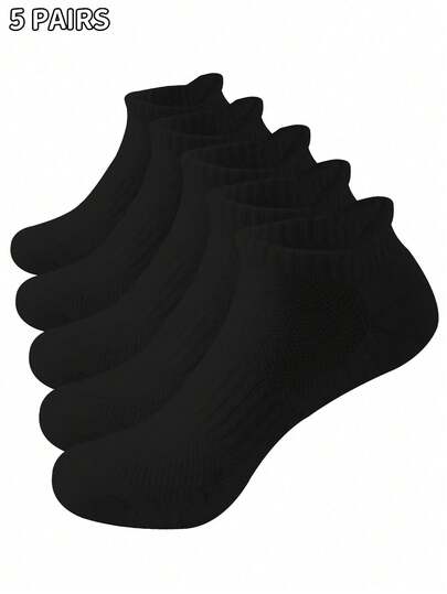 5 Pairs Men's Mesh Waist Moisture Wicking Cushioned Cotton Sports Socks, Thick Ankle Socks Suitable For Daily Workout