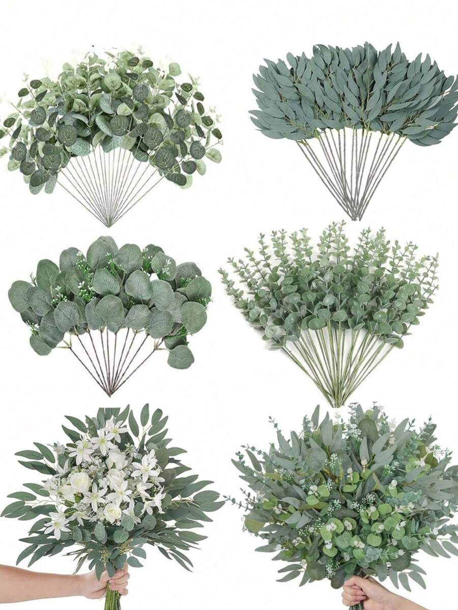 30/60根桉树叶茎，带果实。人造绿色植物塑料花，适用于婚礼花瓶花束、插花、家居装饰花束。