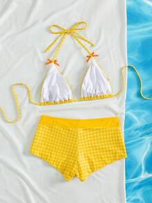 Đồ bơi nữ; Gợi cảm & Thời trang; Bộ đồ bơi 2 mảnh màu hồng; Bãi biển mùa hè; Bộ bikini; Họa tiết kẻ caro; Trang trí nơ; Đồ bơi nữ gợi cảm, Đồ bơi thời trang phù hợp cho tiệc bể bơi, kỳ nghỉ; Đồ bơi nữ, Đồ bơi nữ, Kỳ nghỉ bikini - Màu vàng - Xem 8